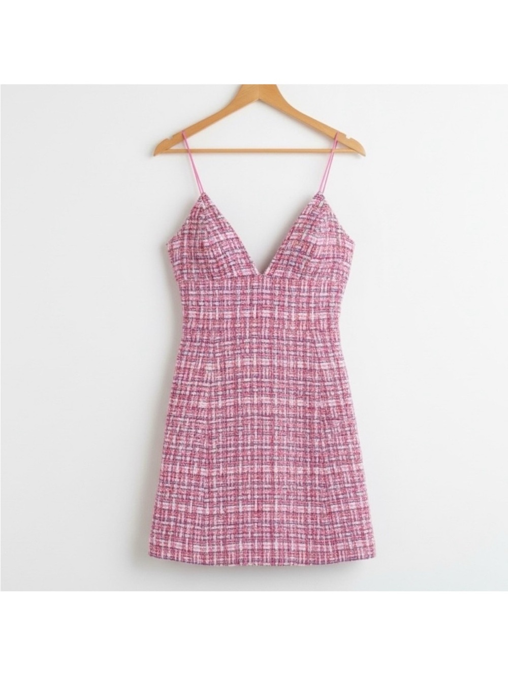 Alice and Olivia Carli Pink Tweed Spaghetti-Strap Mini Dress